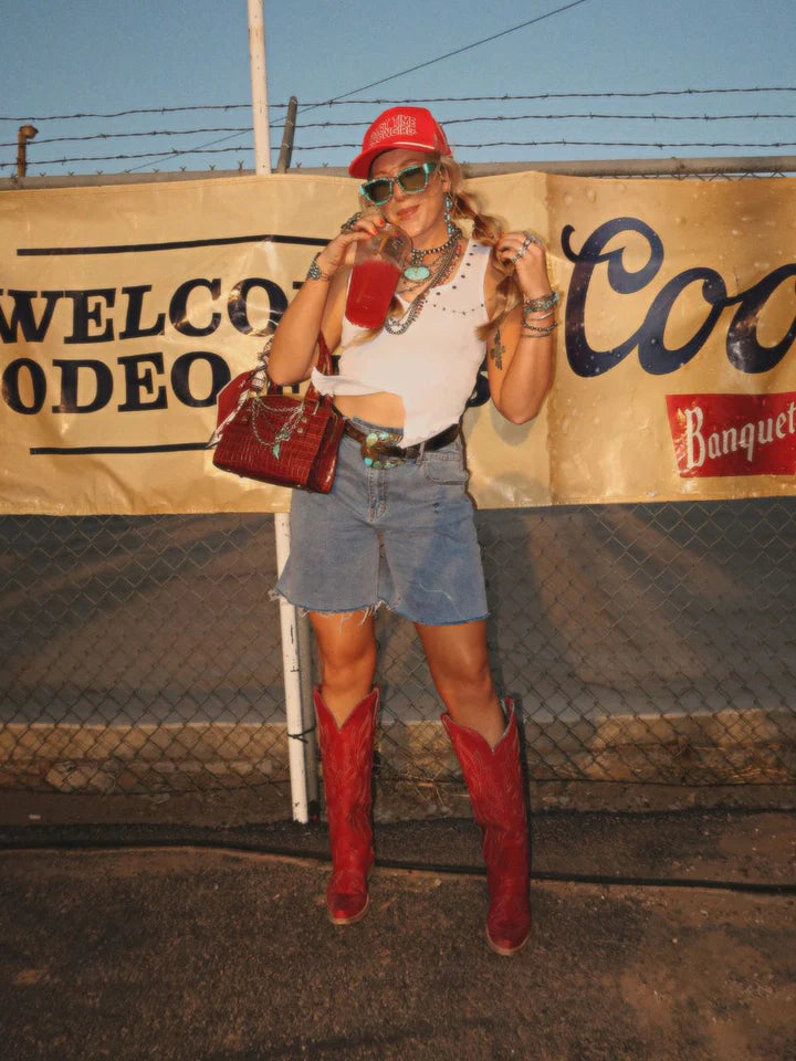 A4465 - WOMEN'S EMBROIDERY TALL TOP RED SNIP TOE COWBOY BOOT