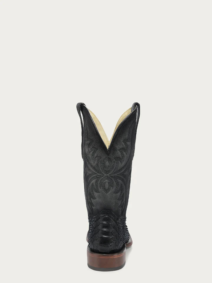 A4965 - MEN'S EMBROIDERY GENUINE BLACK PYTHON WIDE SQUARE TOE COWBOY BOOT
