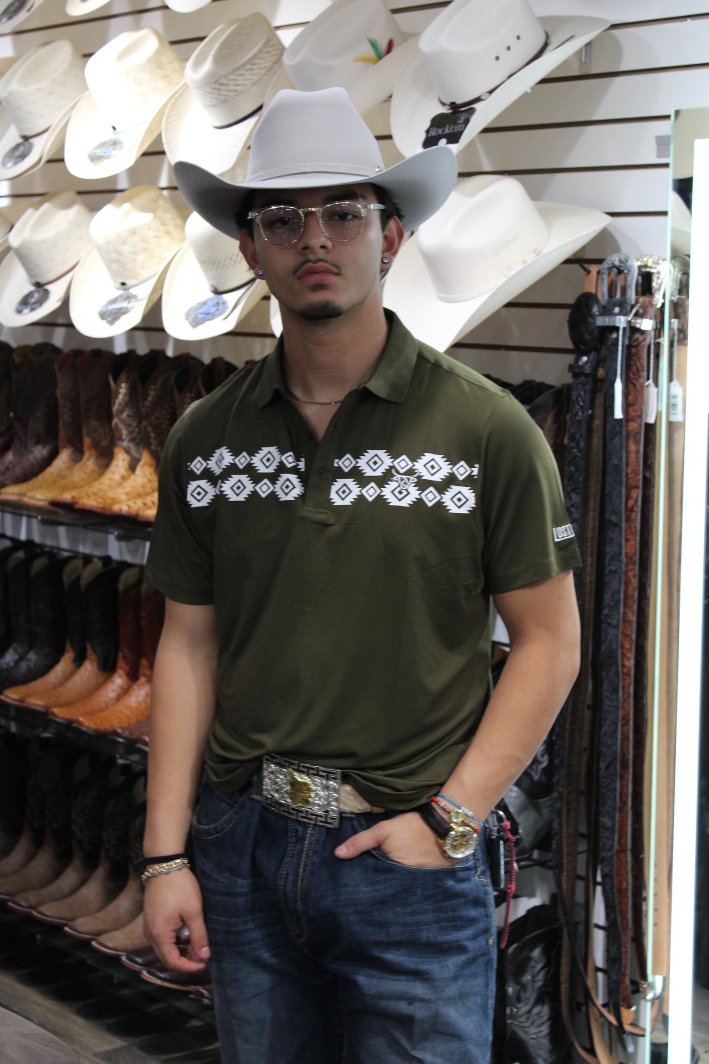 Aztec Polo - Olive Green