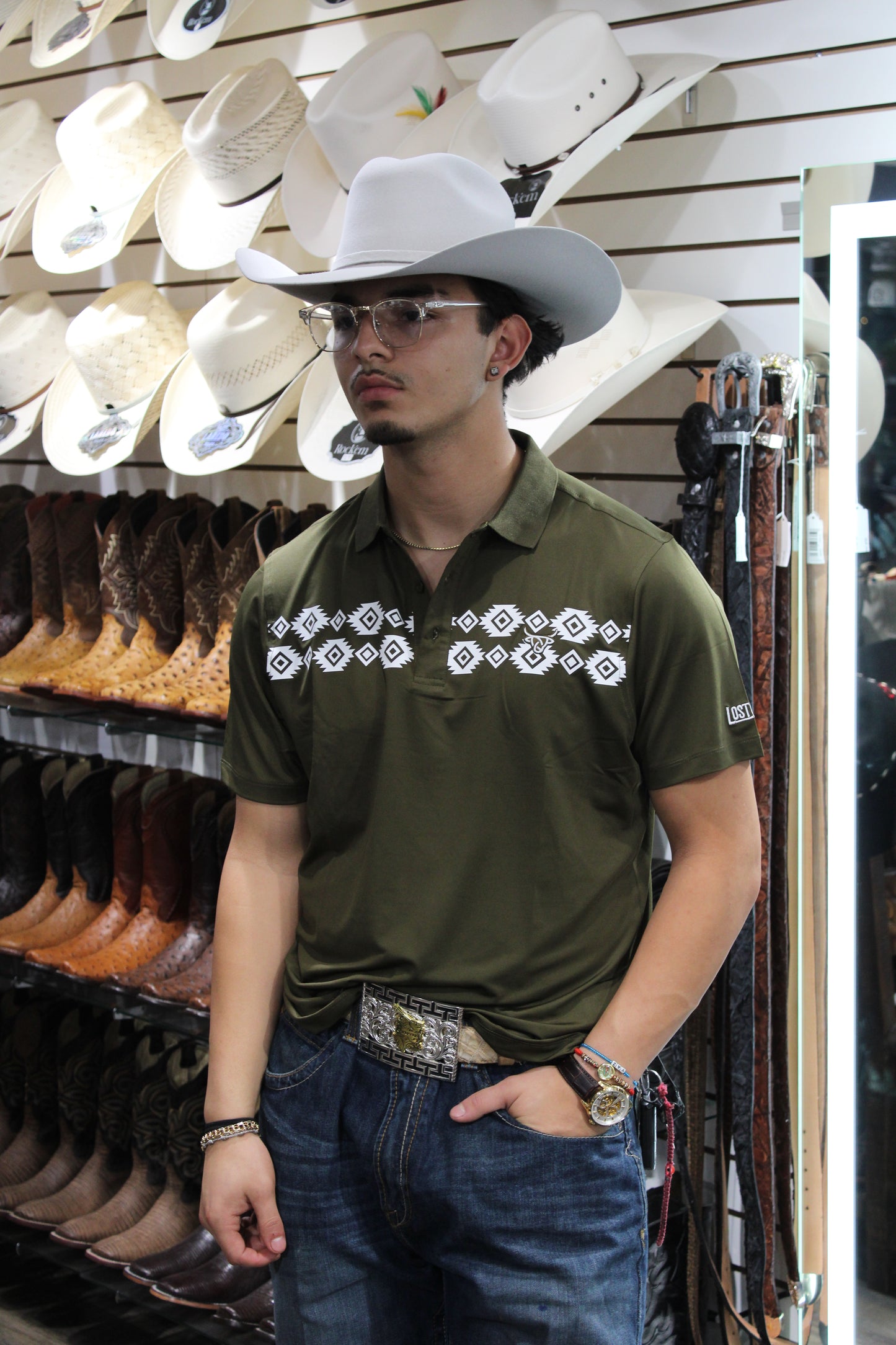 Aztec Polo - Olive Green