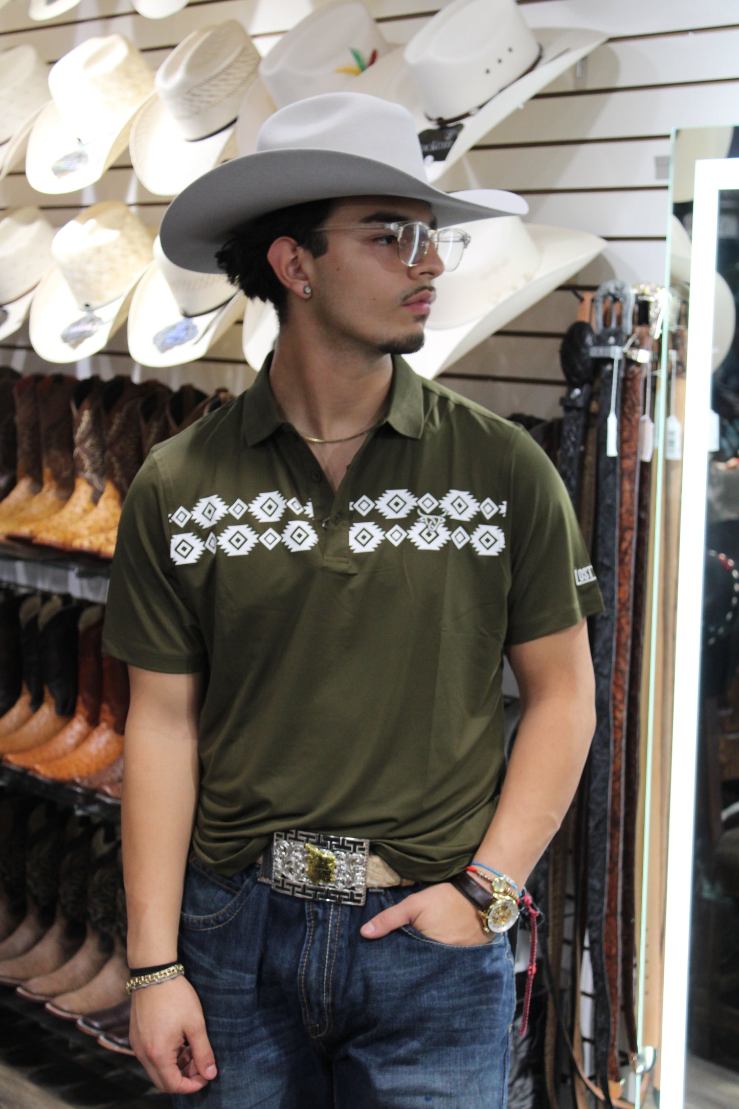 Aztec Polo - Olive Green