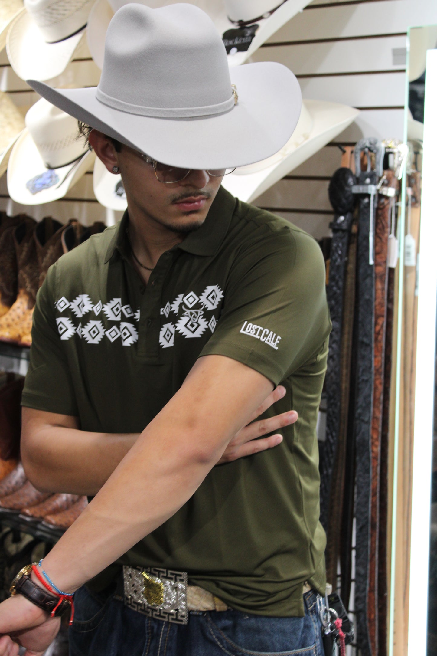 Aztec Polo - Olive Green