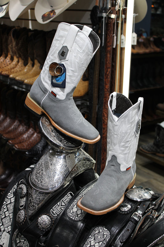 Maverick Roughout Square Toe Cowboy Boot - Gray