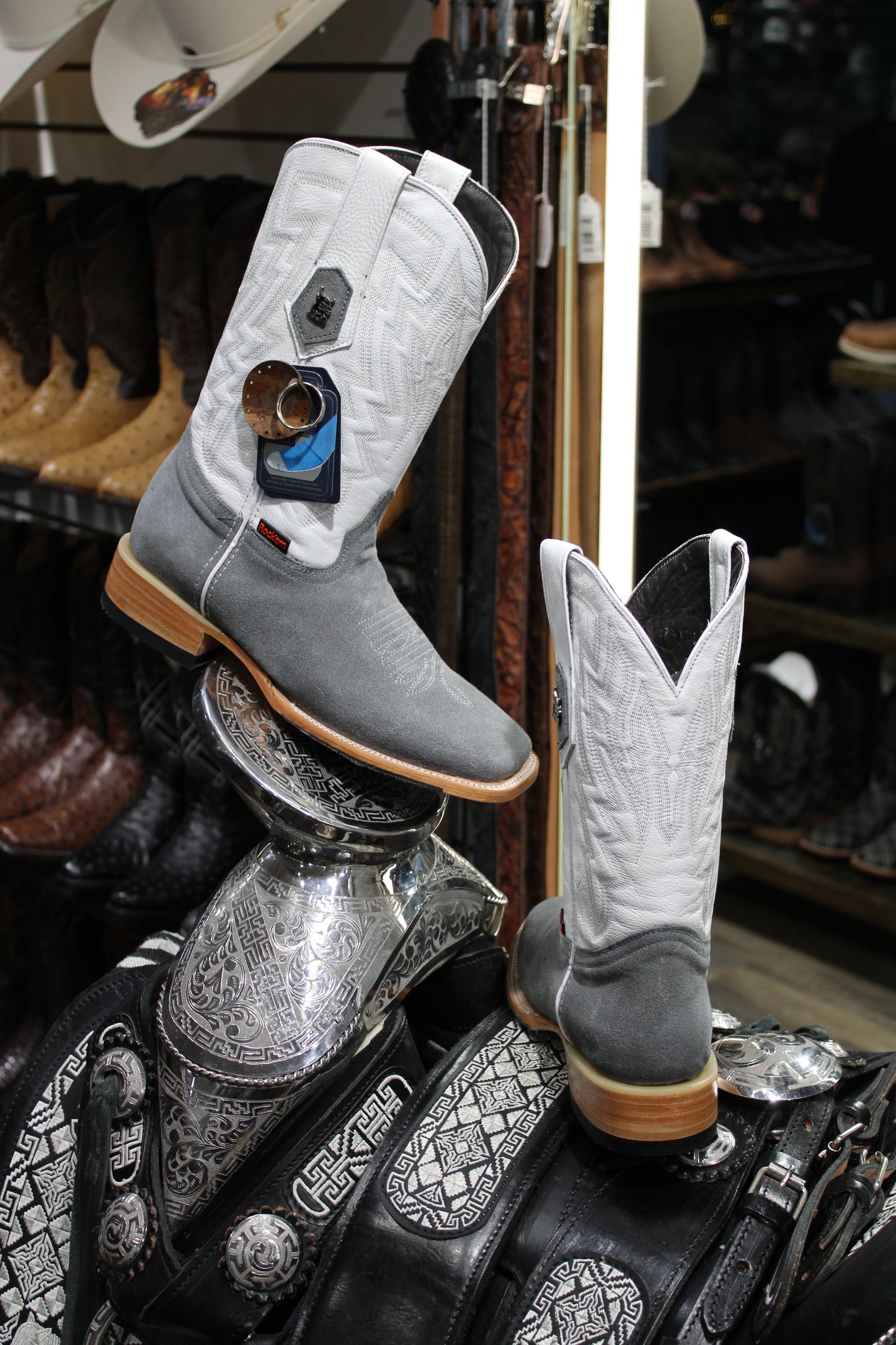 Maverick Roughout Square Toe Cowboy Boot - Gray
