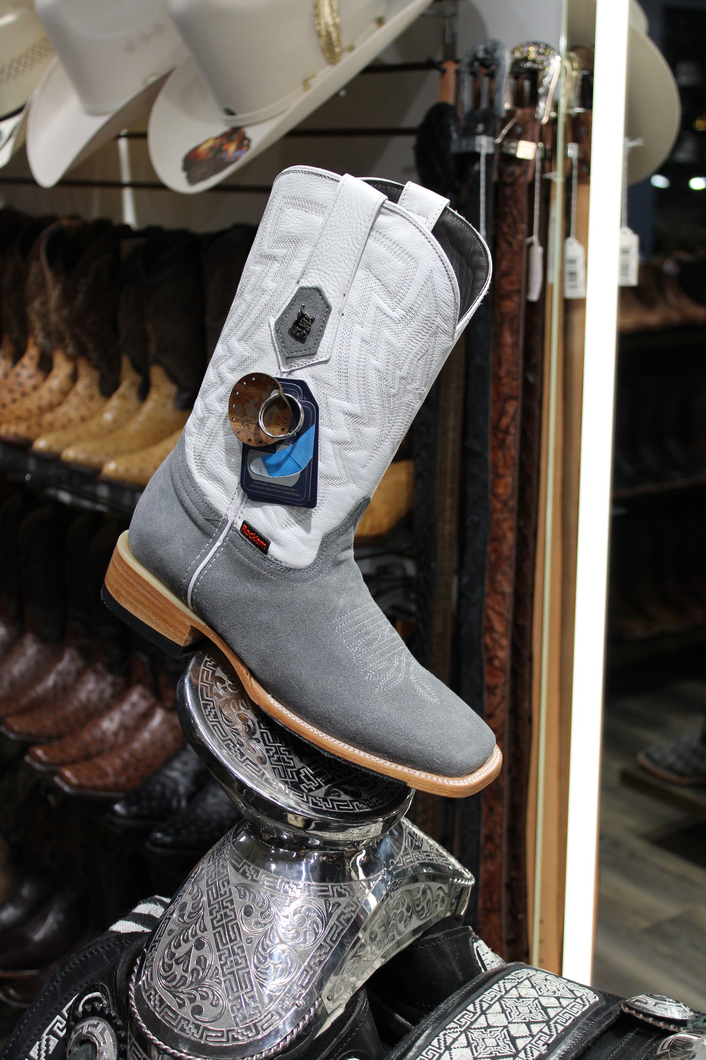 Maverick Roughout Square Toe Cowboy Boot - Gray