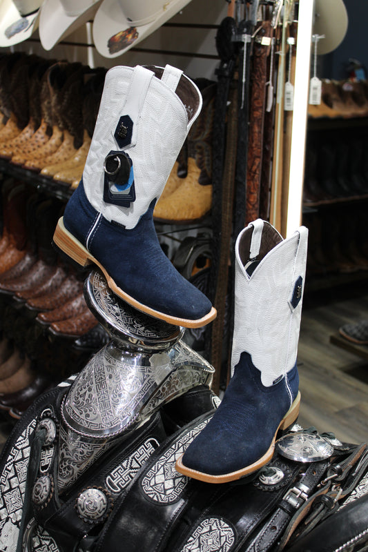 Maverick Roughout Square Toe Cowboy Boot - Navy Blue