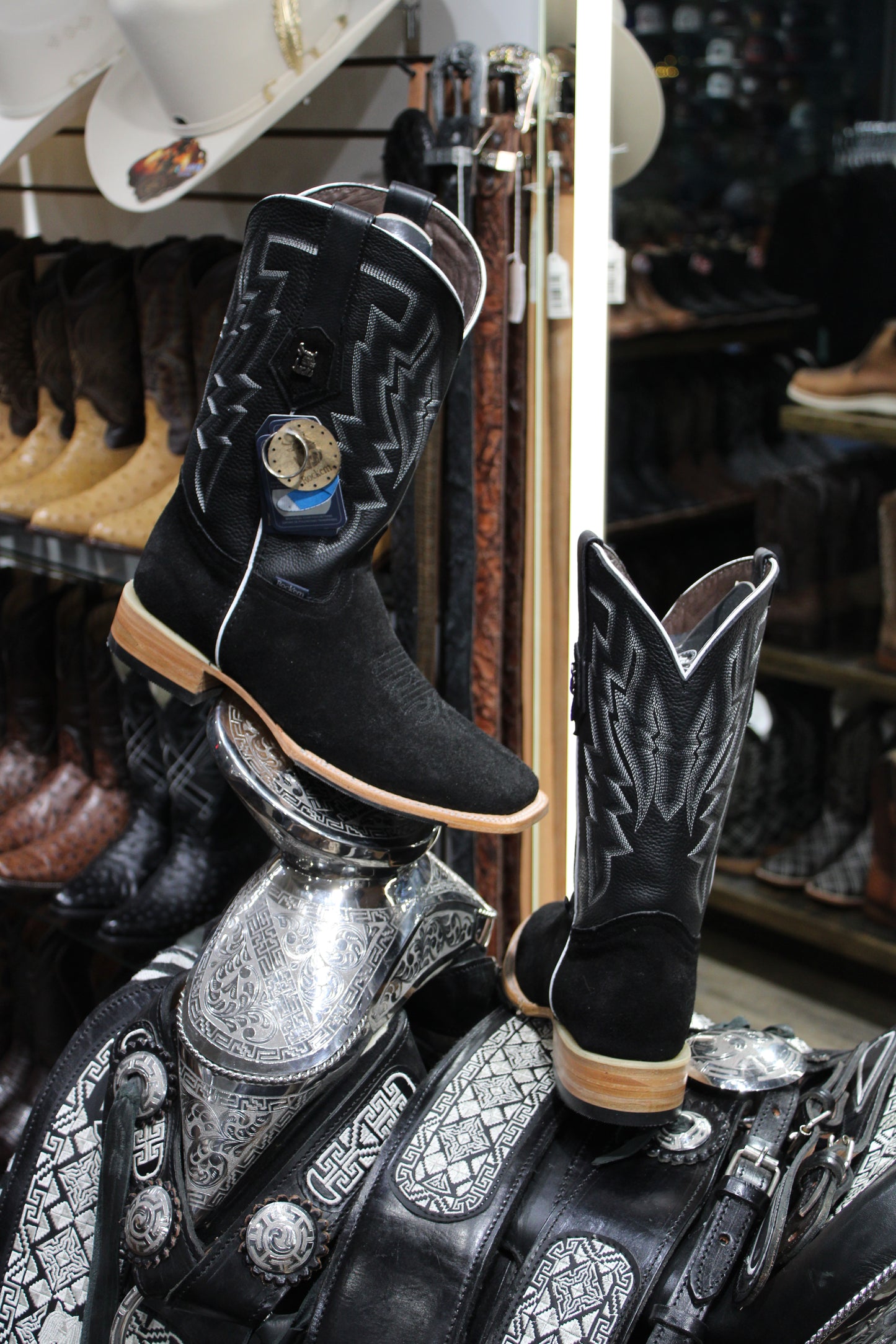 Maverick Roughout Square Toe Cowboy Boot - Black