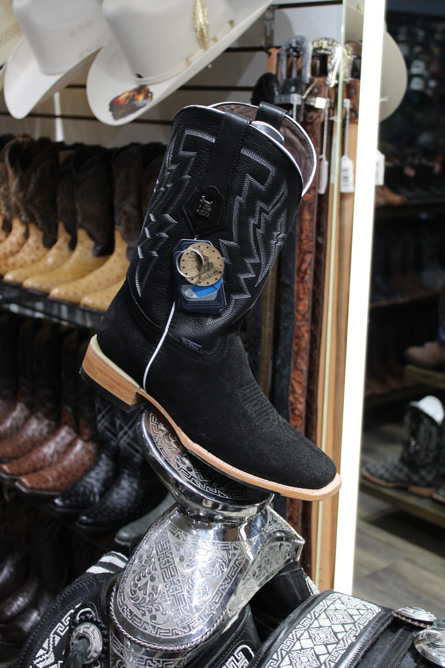 Maverick Roughout Square Toe Cowboy Boot - Black
