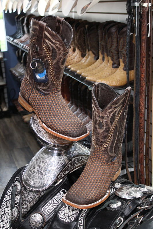 Tejido Cobre Acabado Natural Square Toe Cowboy Boot