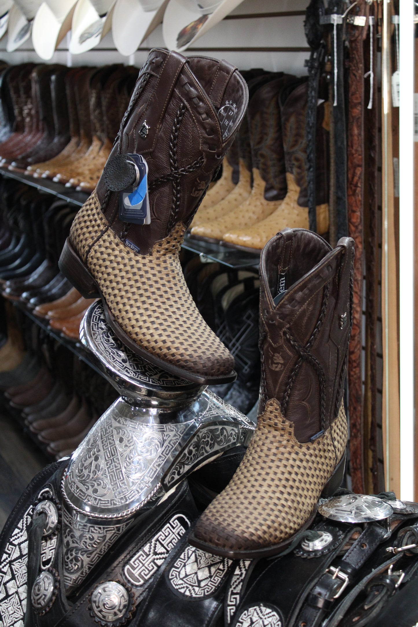 Tejido Francia Tabaco Natural Square Toe Cowboy Boot