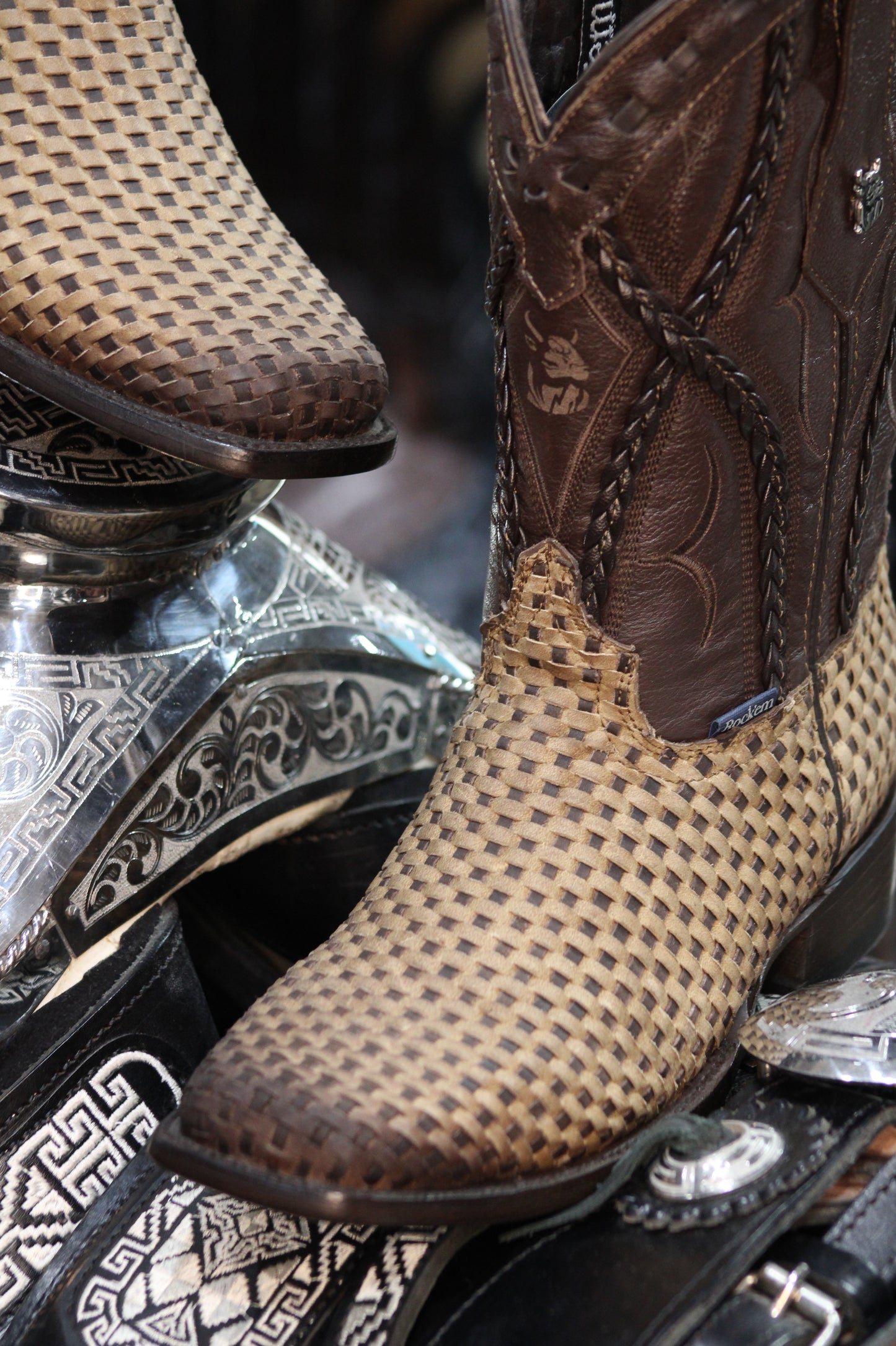 Tejido Francia Tabaco Natural Square Toe Cowboy Boot