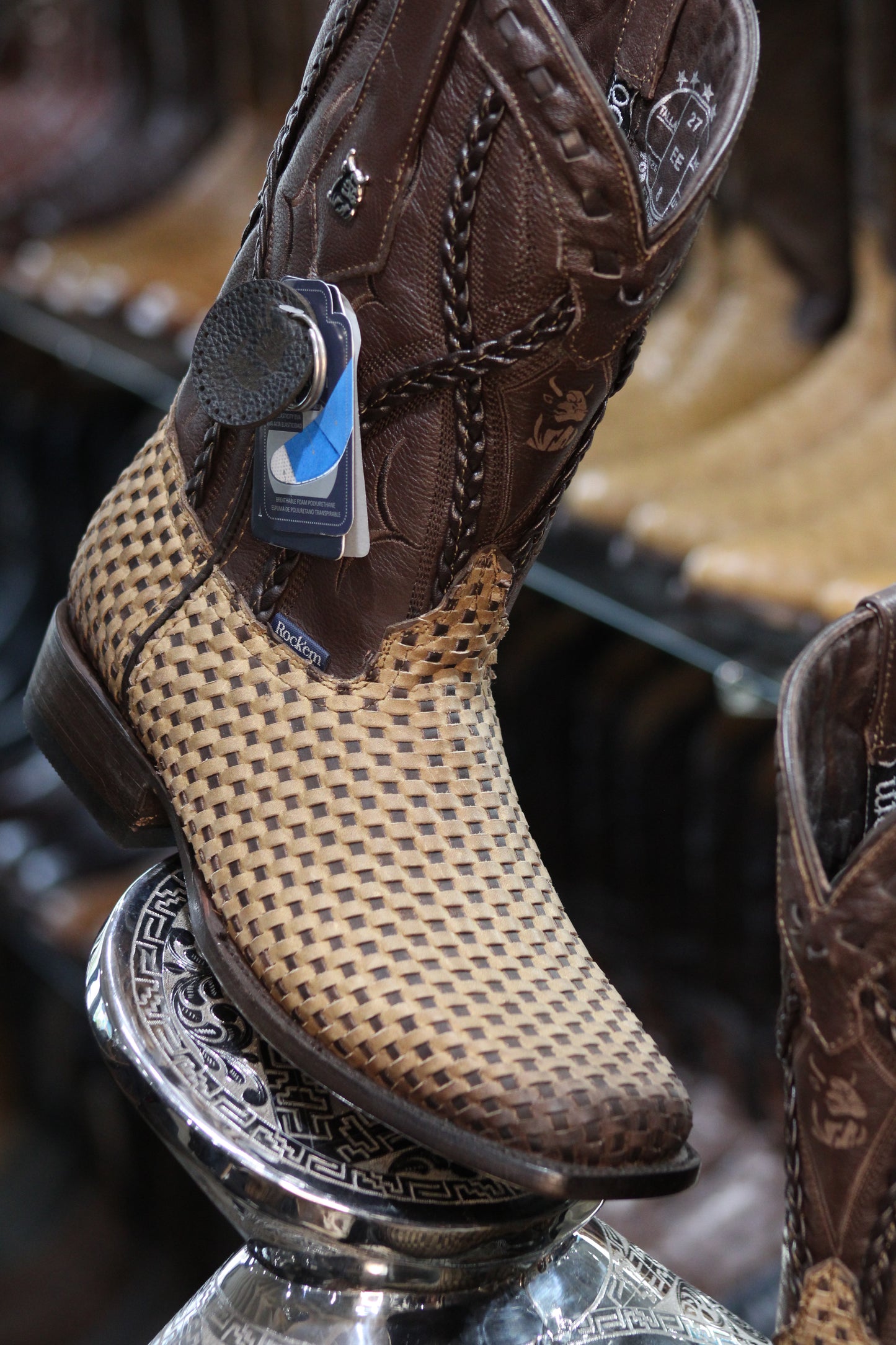 Tejido Francia Tabaco Natural Square Toe Cowboy Boot