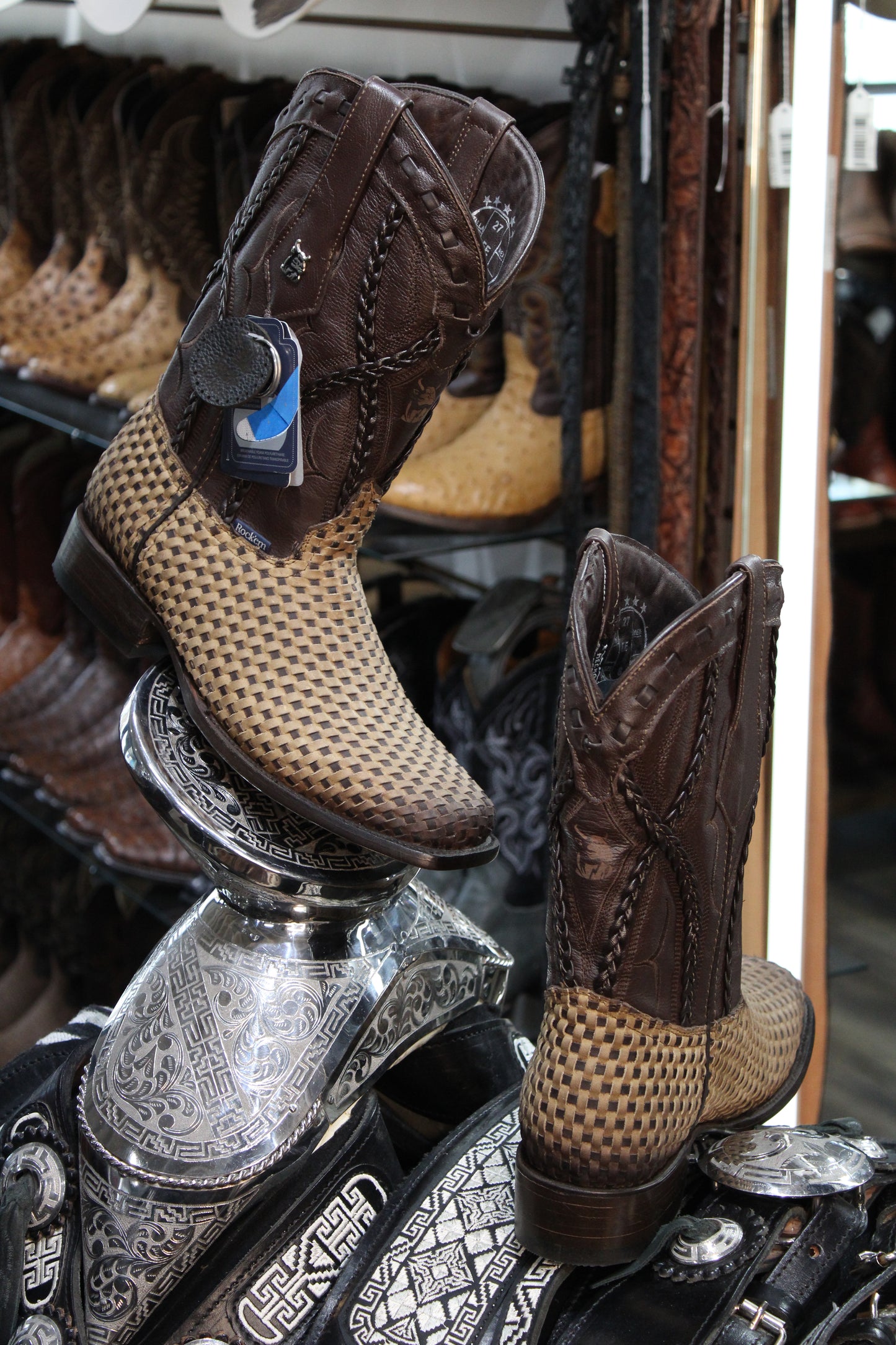 Tejido Francia Tabaco Natural Square Toe Cowboy Boot