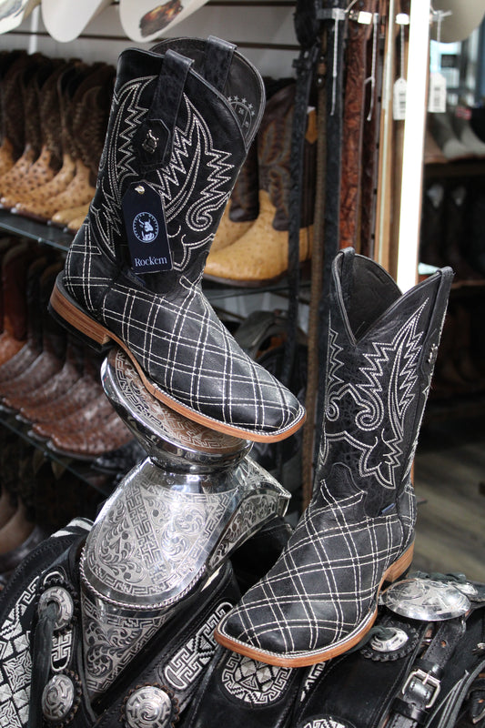 Roca Rombos Negro Square Toe Cowboy Boot