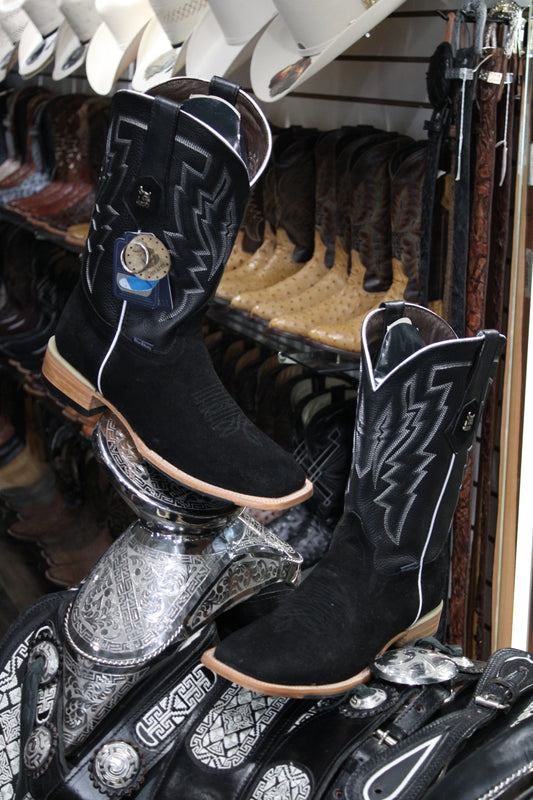 Maverick Roughout Square Toe Cowboy Boot - Black