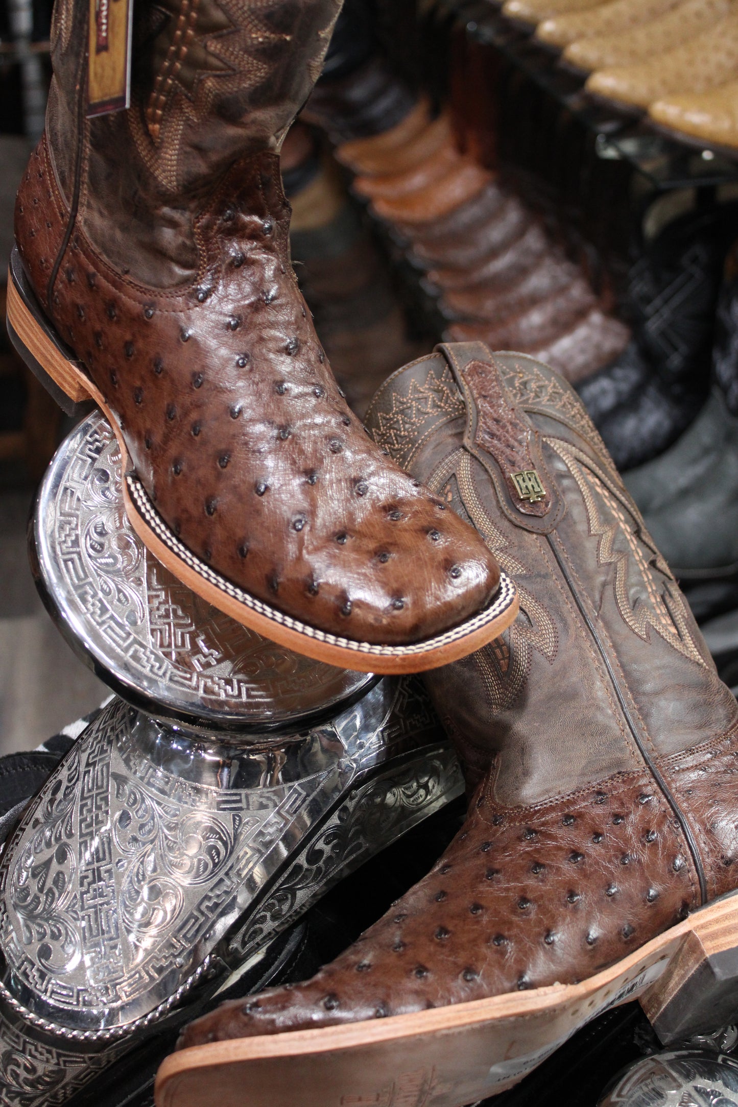Ostrich Square Toe Cowboy Boot - Cafe