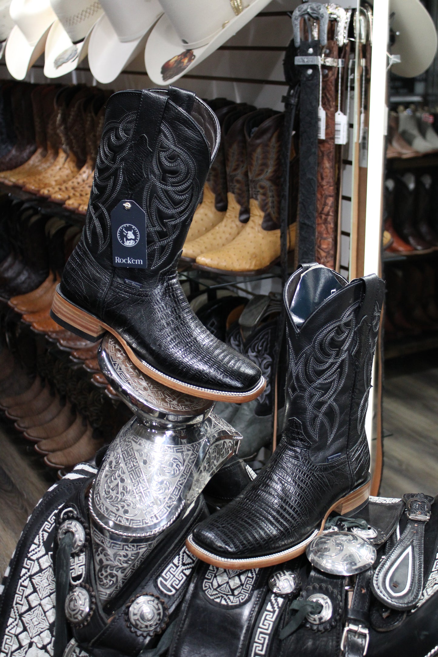 Lizard Square Toe Cowboy Boot - Black