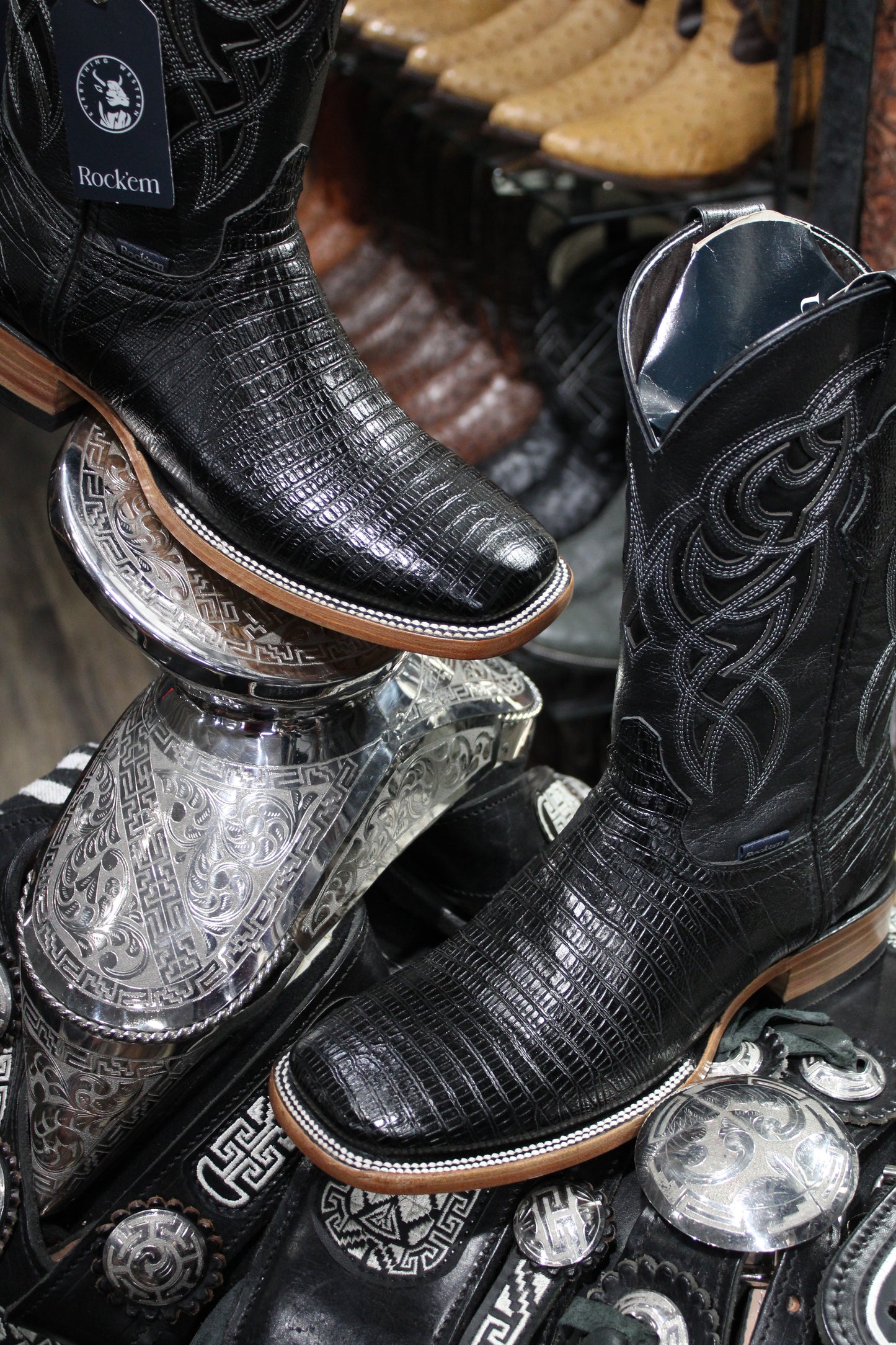 Lizard Square Toe Cowboy Boot - Black