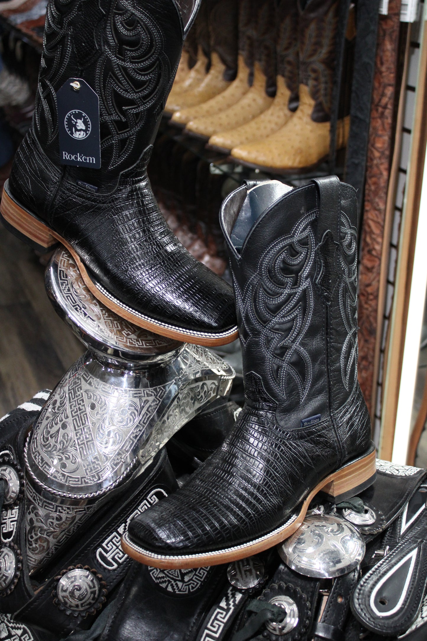 Lizard Square Toe Cowboy Boot - Black