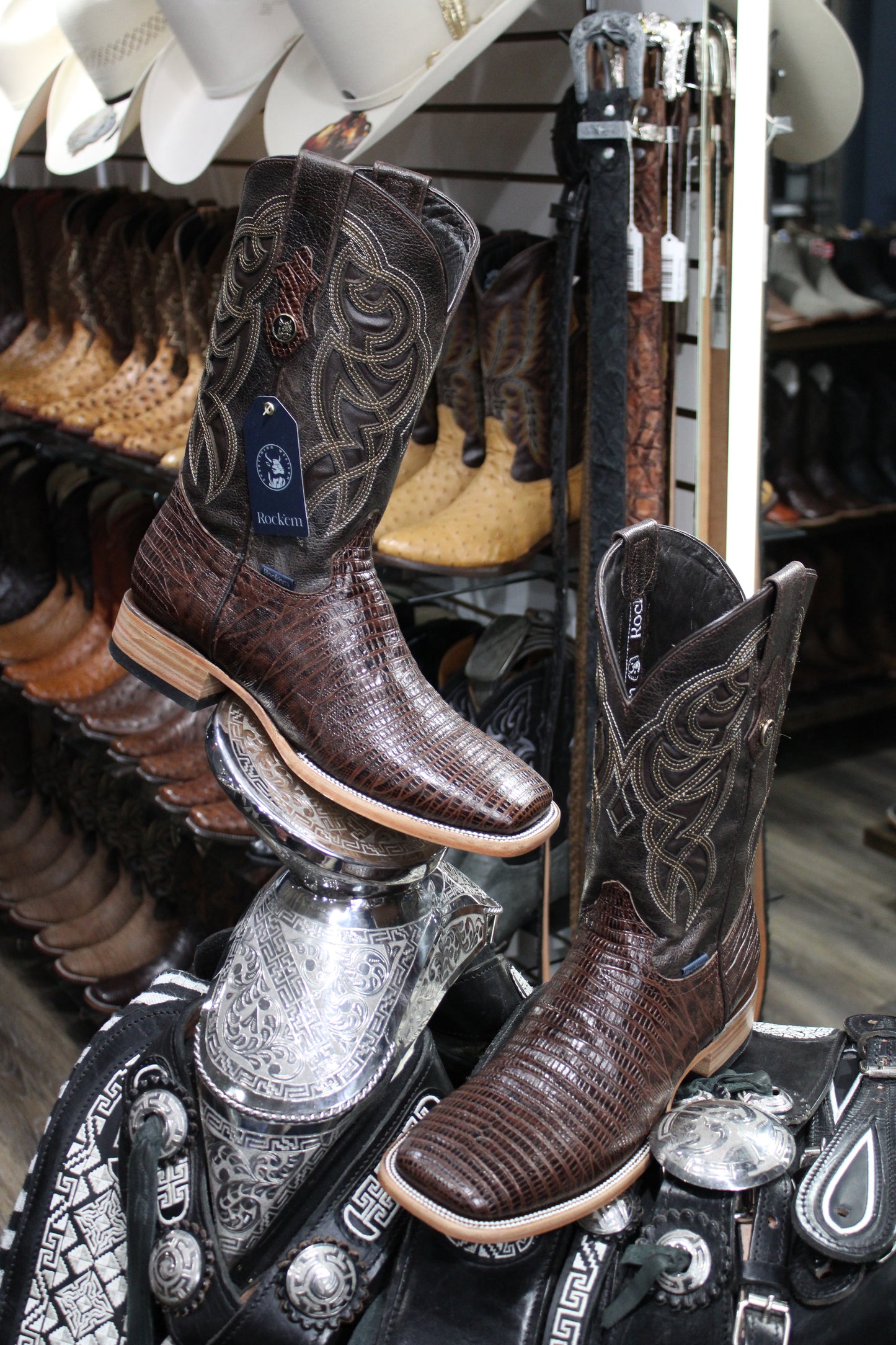Lizard Square Toe Cowboy Boot - Cafe