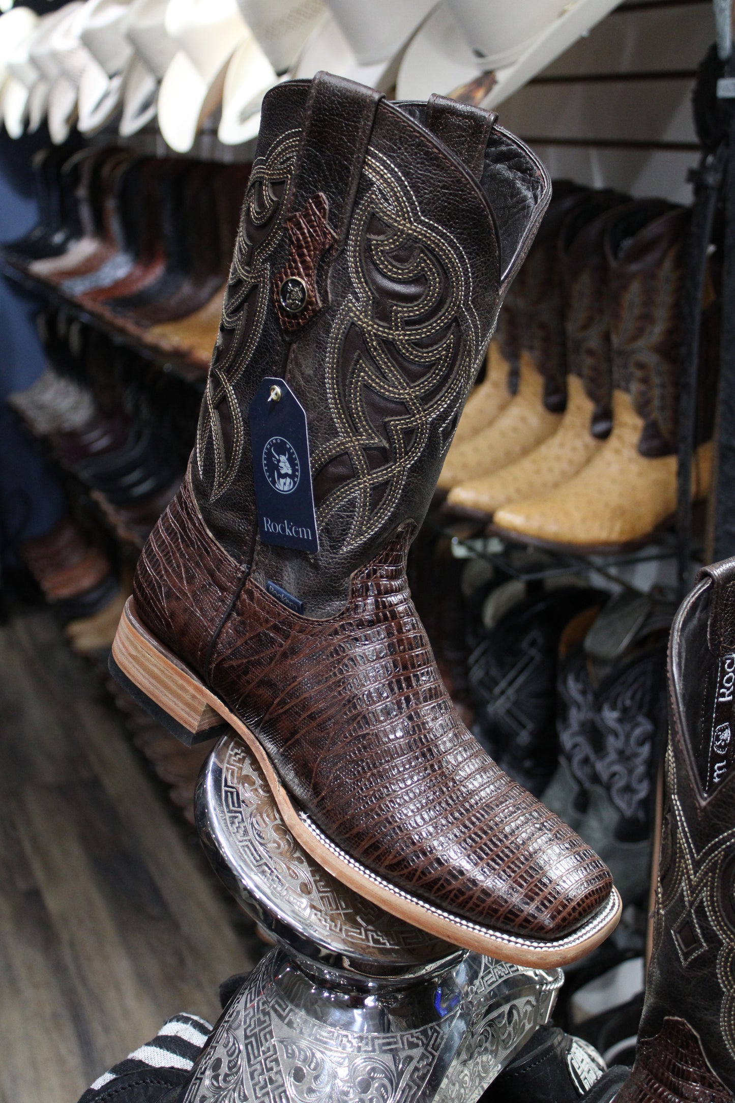 Lizard Square Toe Cowboy Boot - Cafe