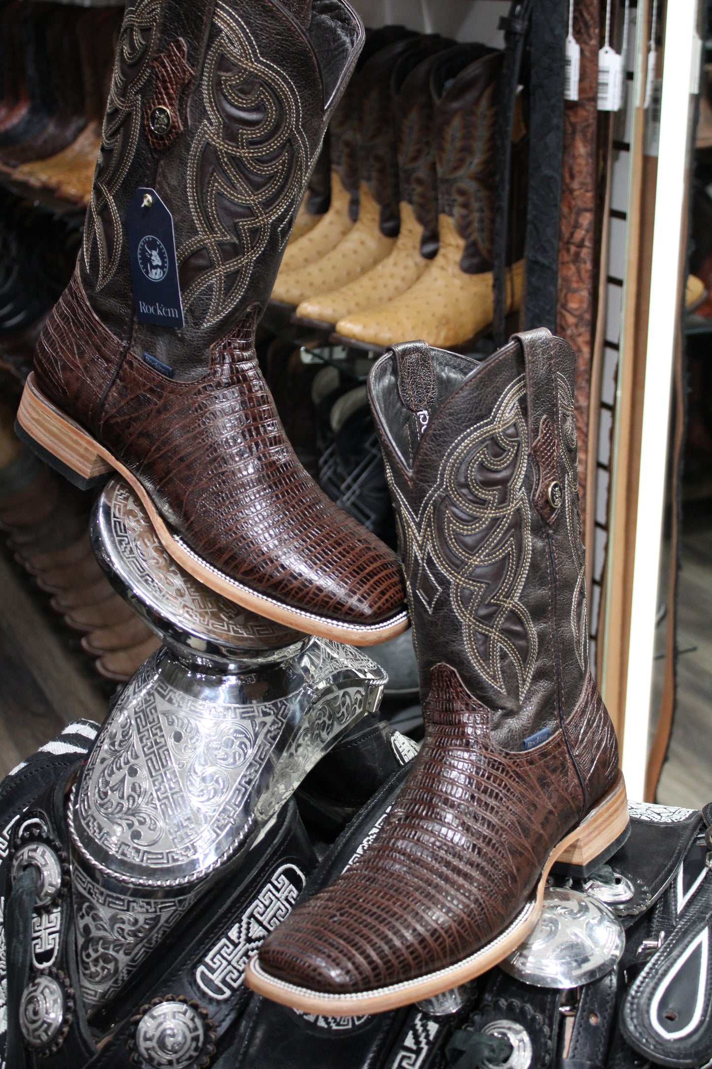 Lizard Square Toe Cowboy Boot - Cafe