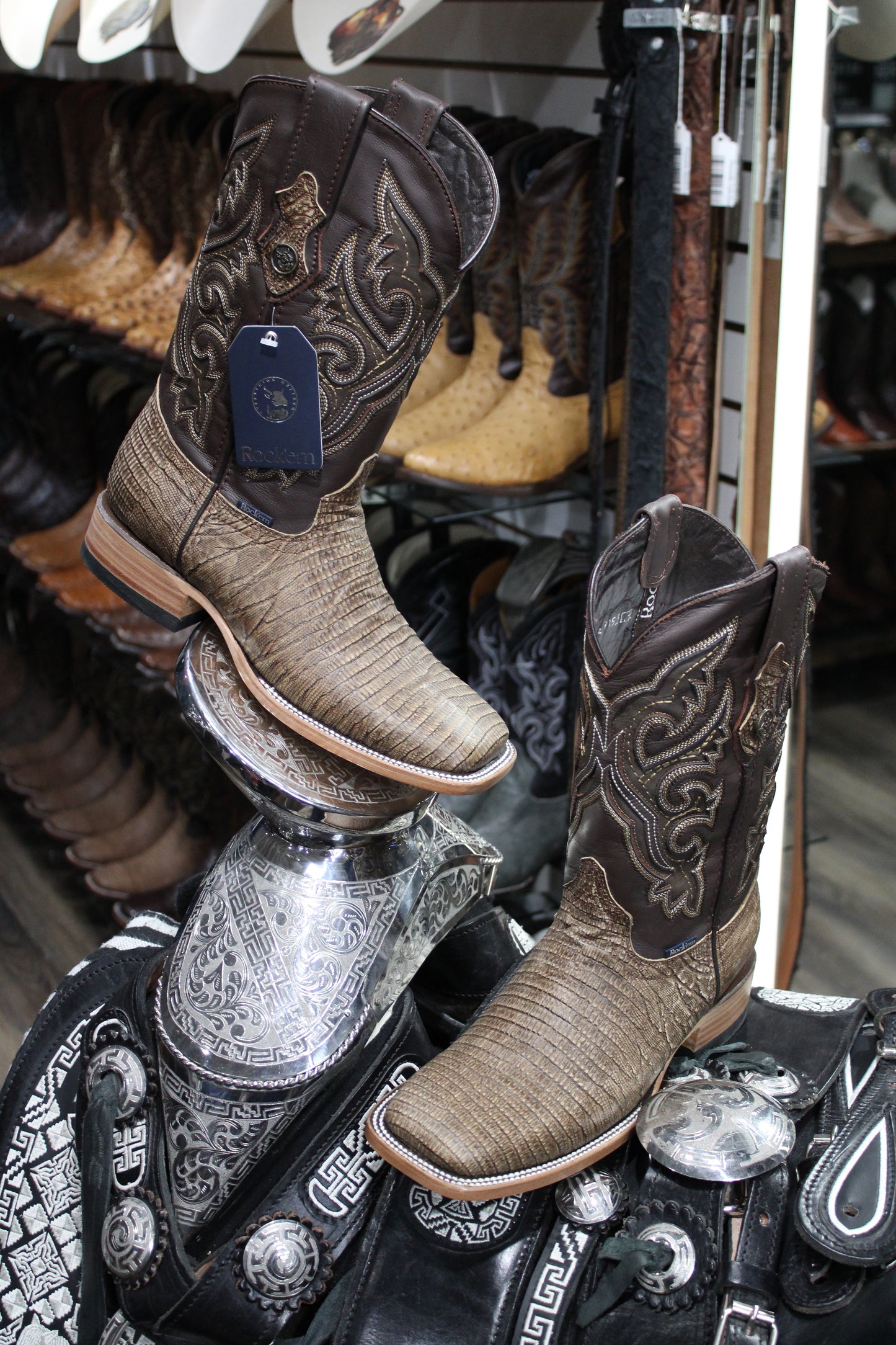 Lizard Square Toe Cowboy Boot - Miel Rustico