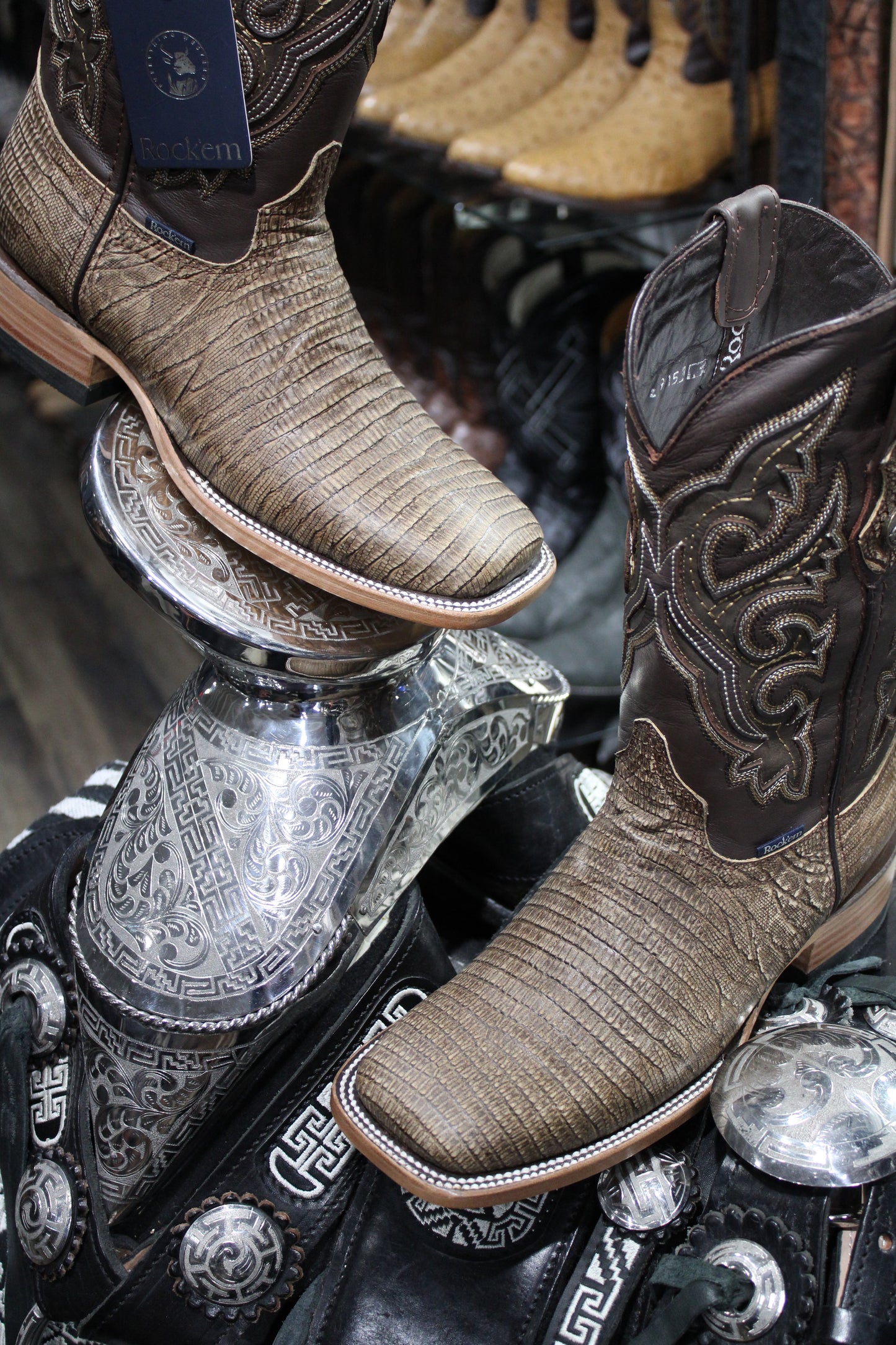 Lizard Square Toe Cowboy Boot - Miel Rustico