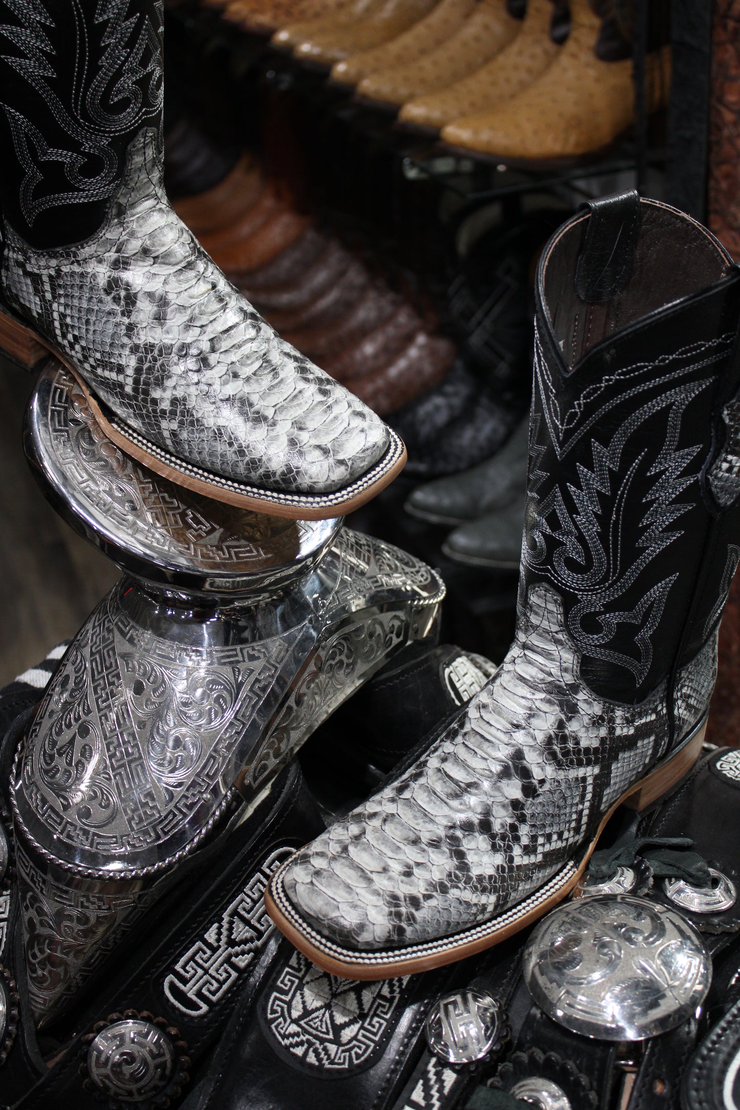 Python Square Toe Cowboy Boot - Natural