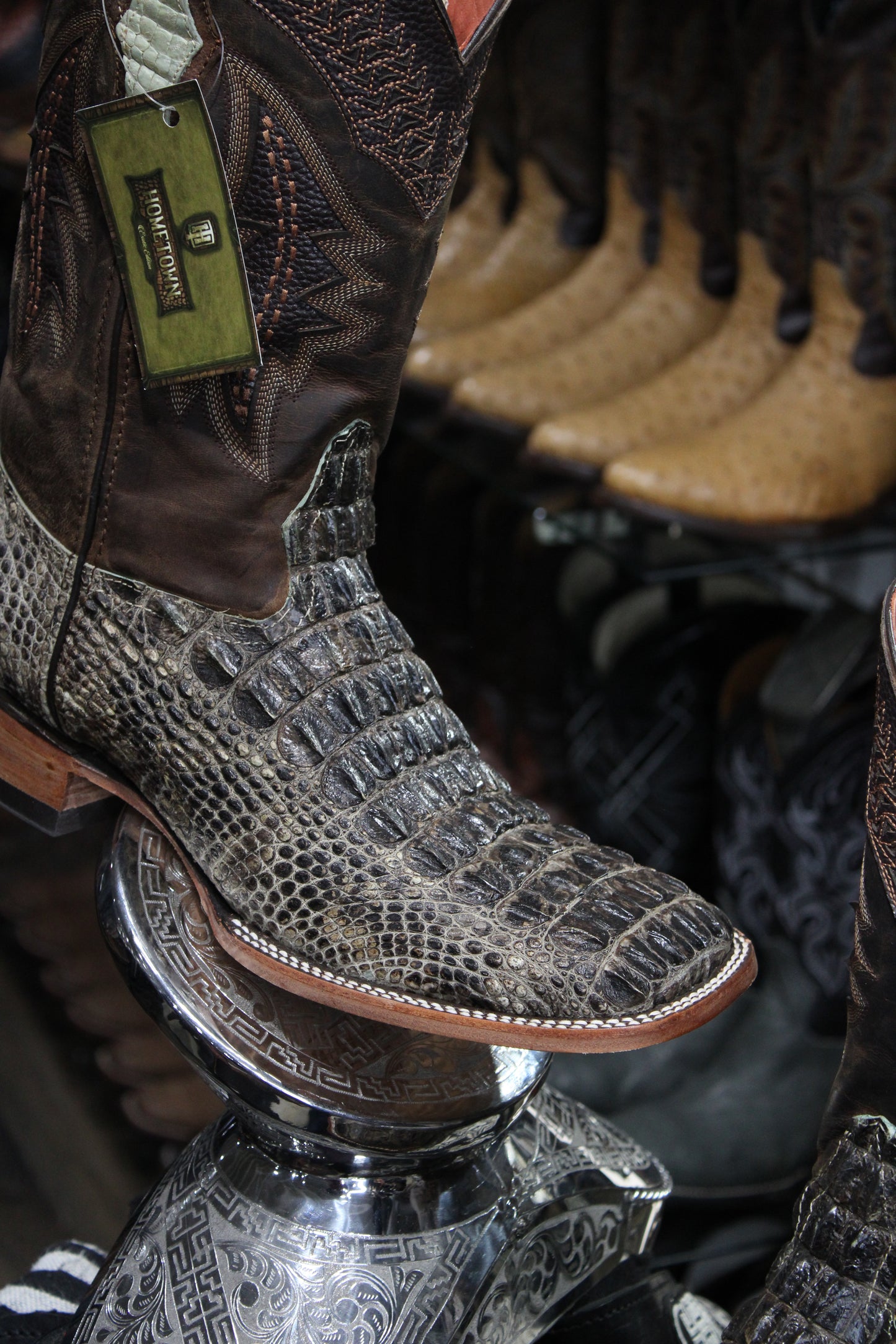 Exotic Alligator Square Toe Cowboy Boot - Natural