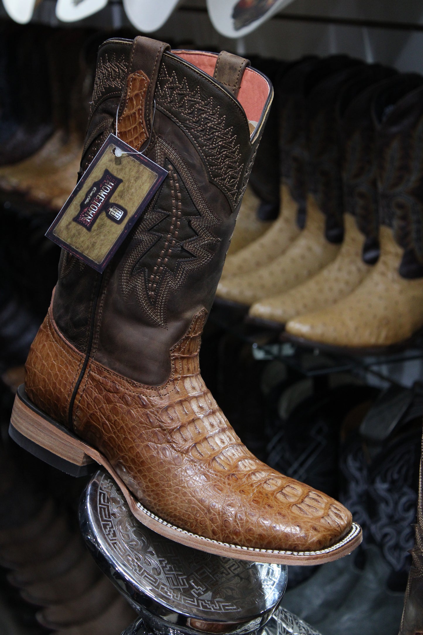 Exotic Caiman Nuca Square Toe Cowboy Boot - Cajeta