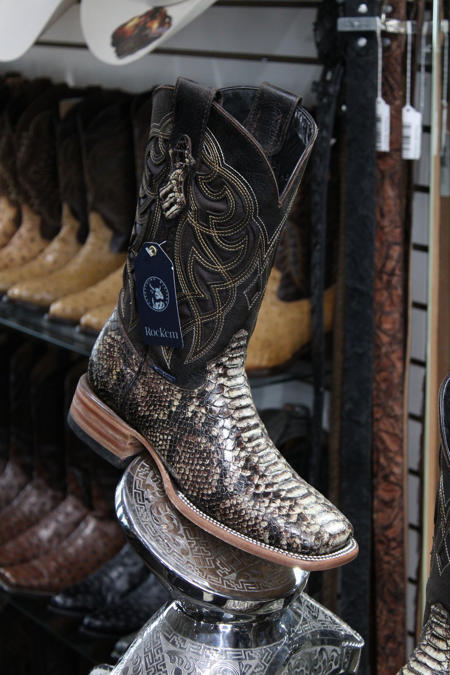 Python Square Toe Cowboy Boot - Choco