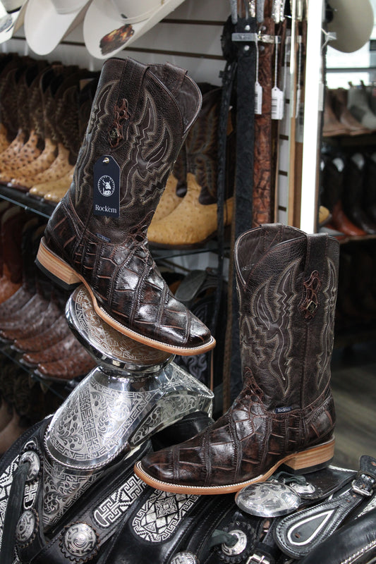 Alligator Belly Square Toe Cowboy Boot - Cafe