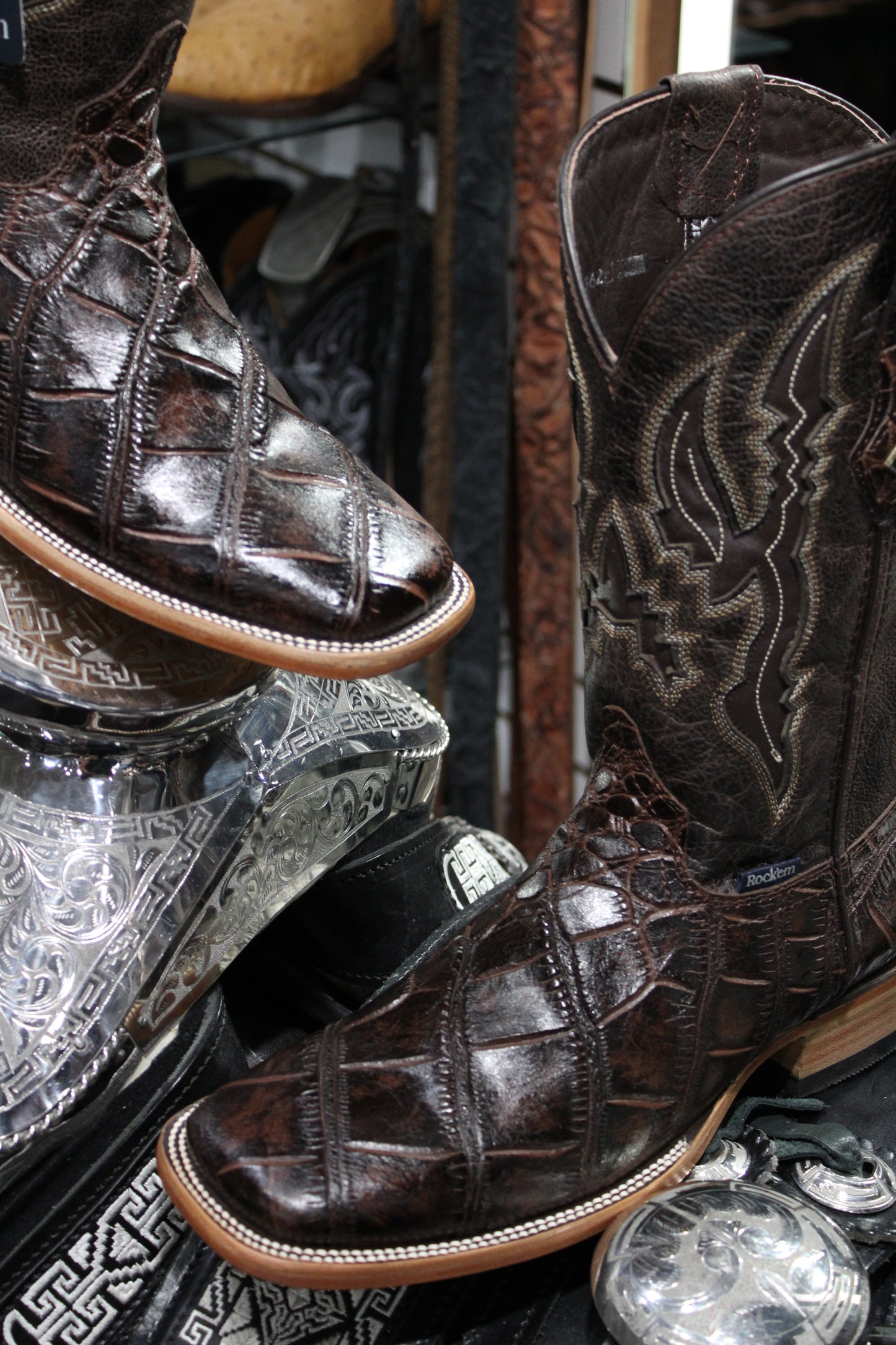 Alligator Belly Square Toe Cowboy Boot - Cafe