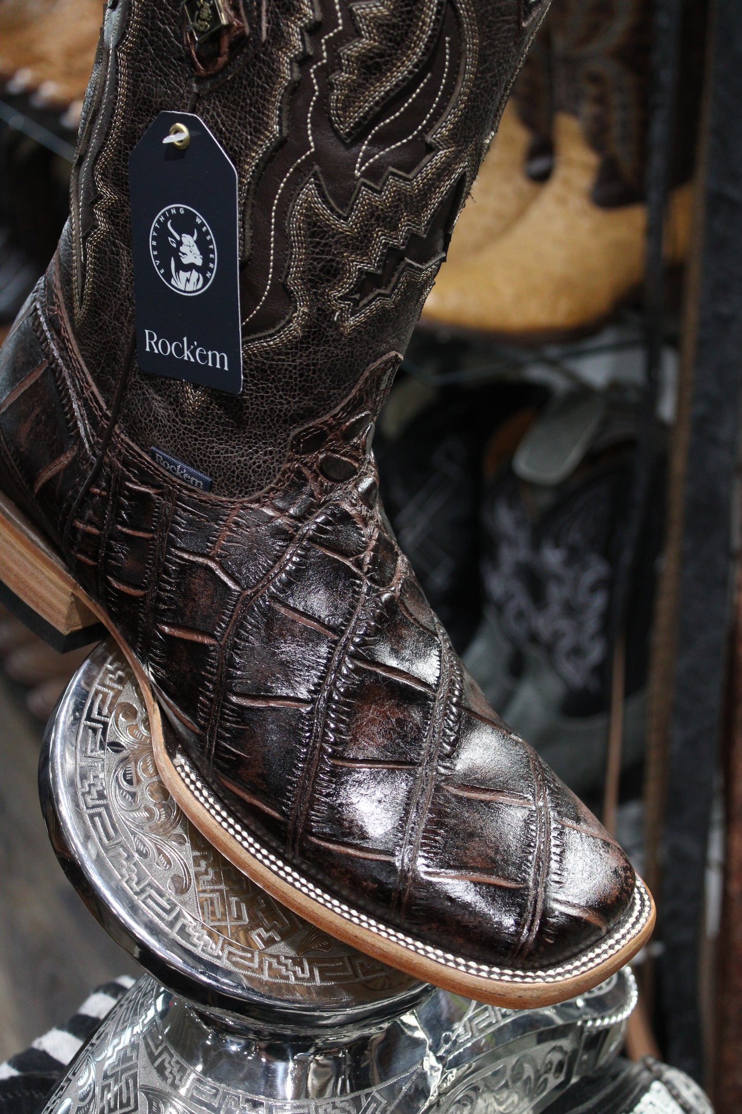 Alligator Belly Square Toe Cowboy Boot - Cafe