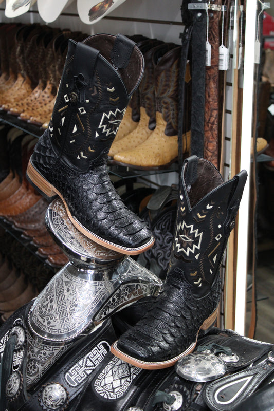 Clone Python Square Toe Cowboy Boot - Negro