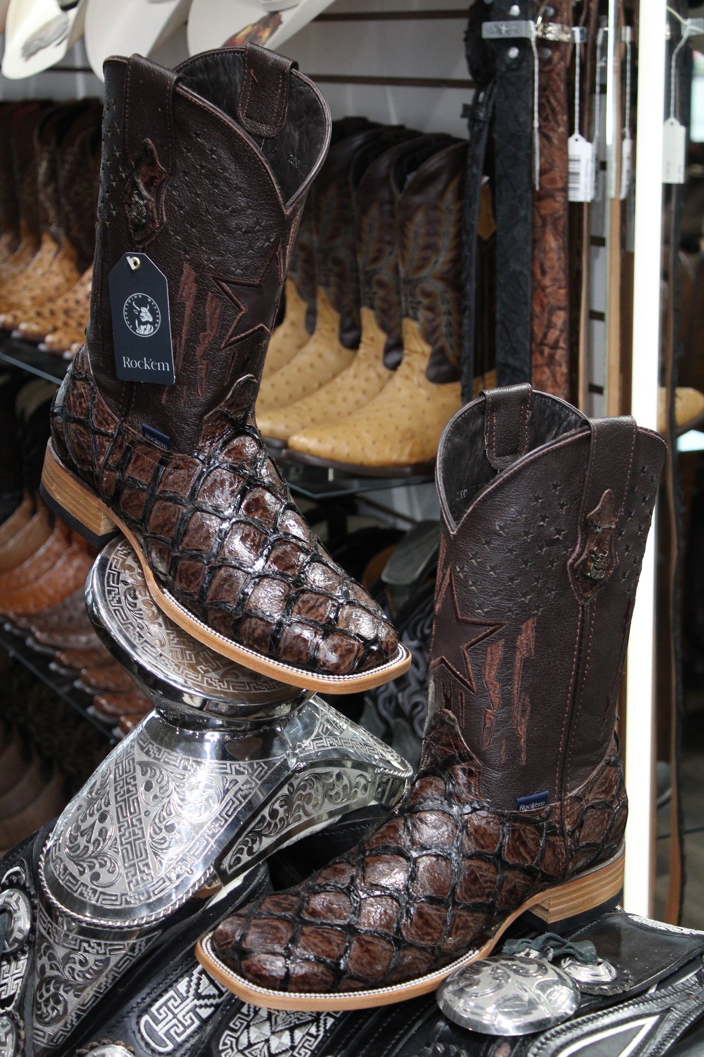 Clone Fish Pirarucu Square Toe Cowboy Boot - Brown
