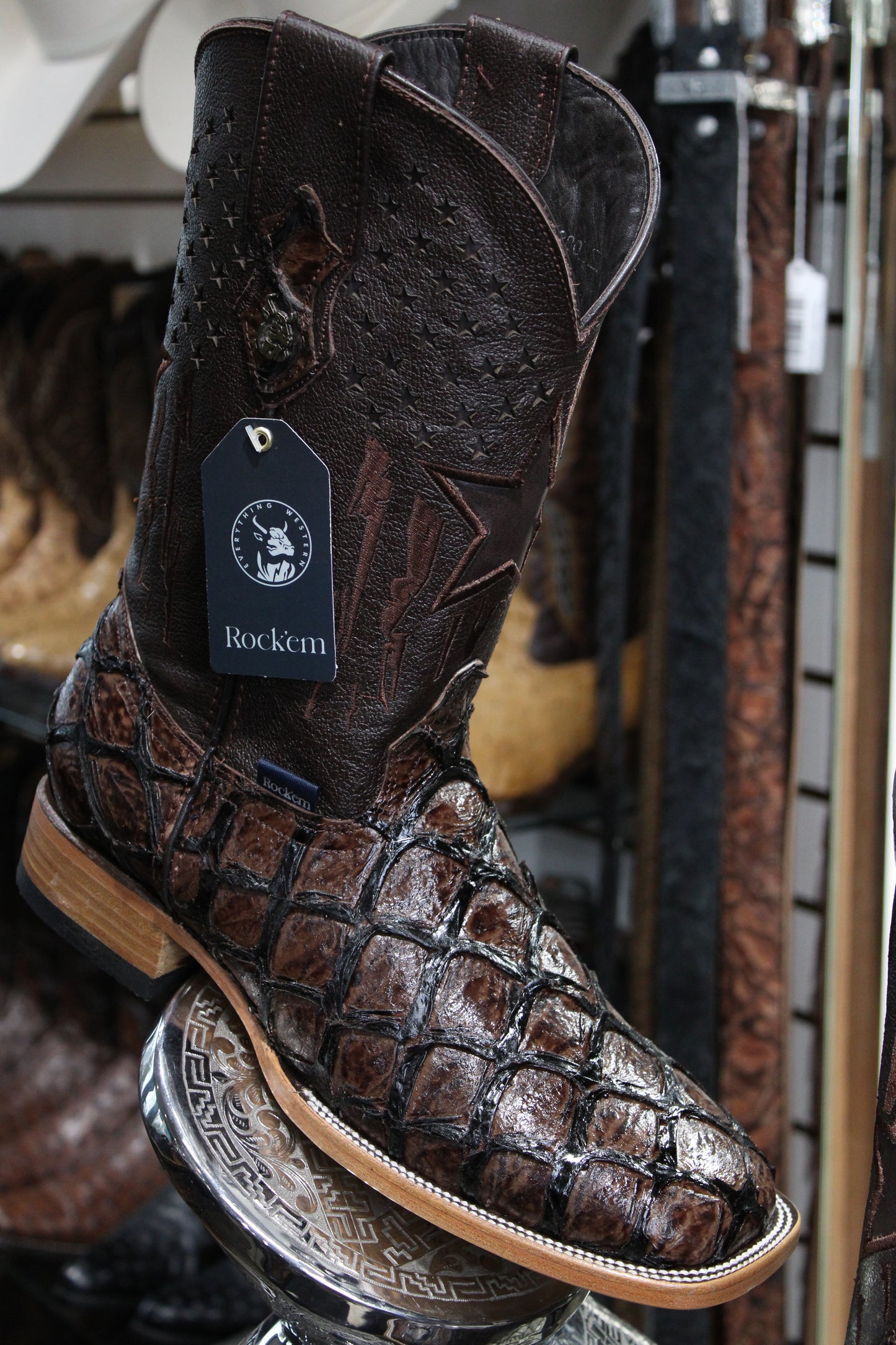 Clone Fish Pirarucu Square Toe Cowboy Boot - Brown