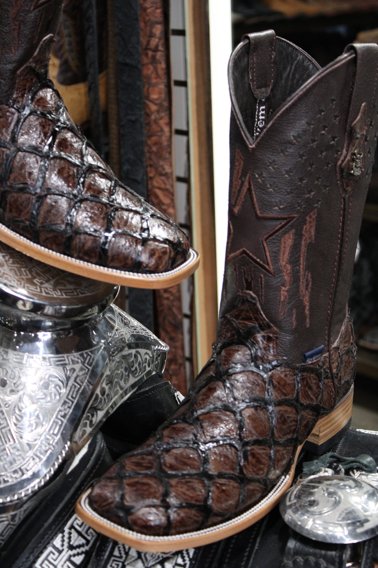 Clone Fish Pirarucu Square Toe Cowboy Boot - Brown