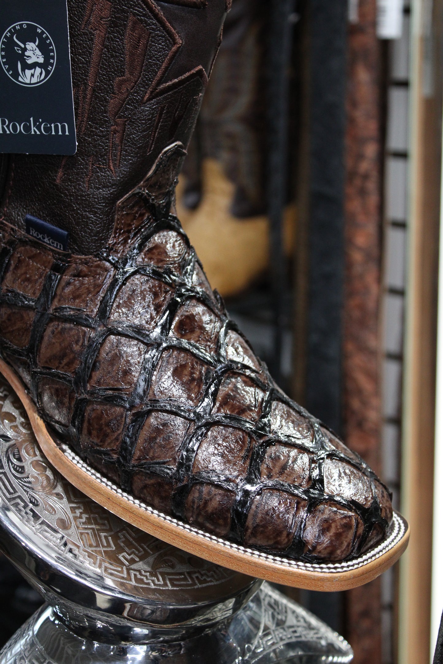 Clone Fish Pirarucu Square Toe Cowboy Boot - Brown