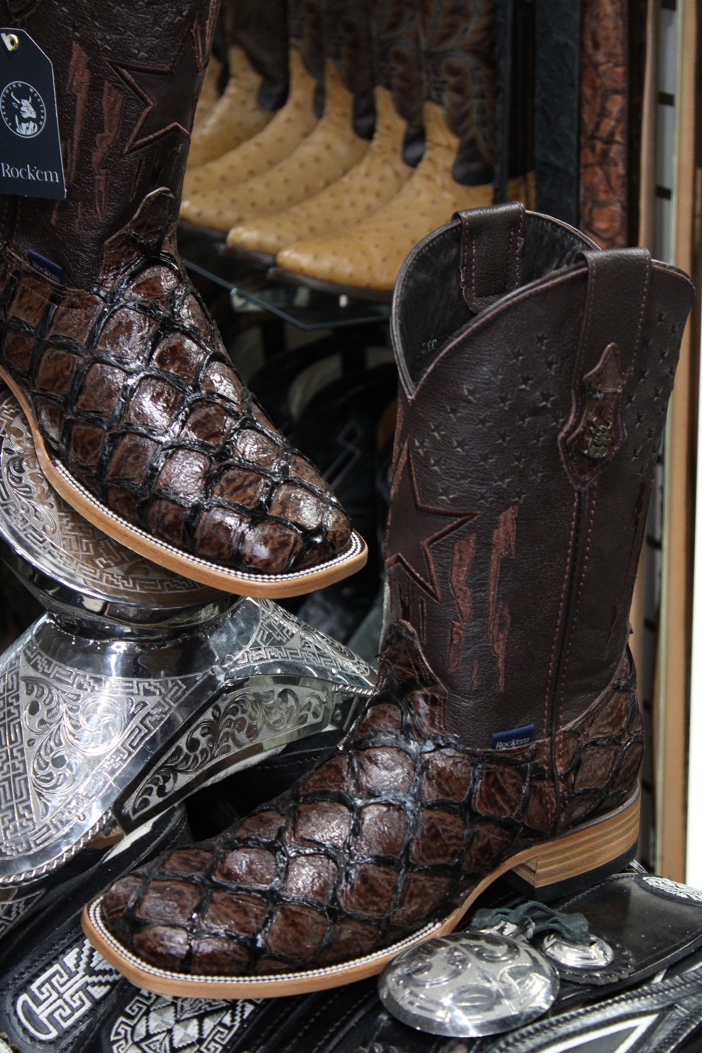 Clone Fish Pirarucu Square Toe Cowboy Boot - Brown