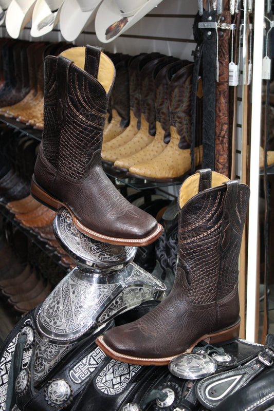 Spider Shoulder Square Toe Cowboy Boot - Cafe
