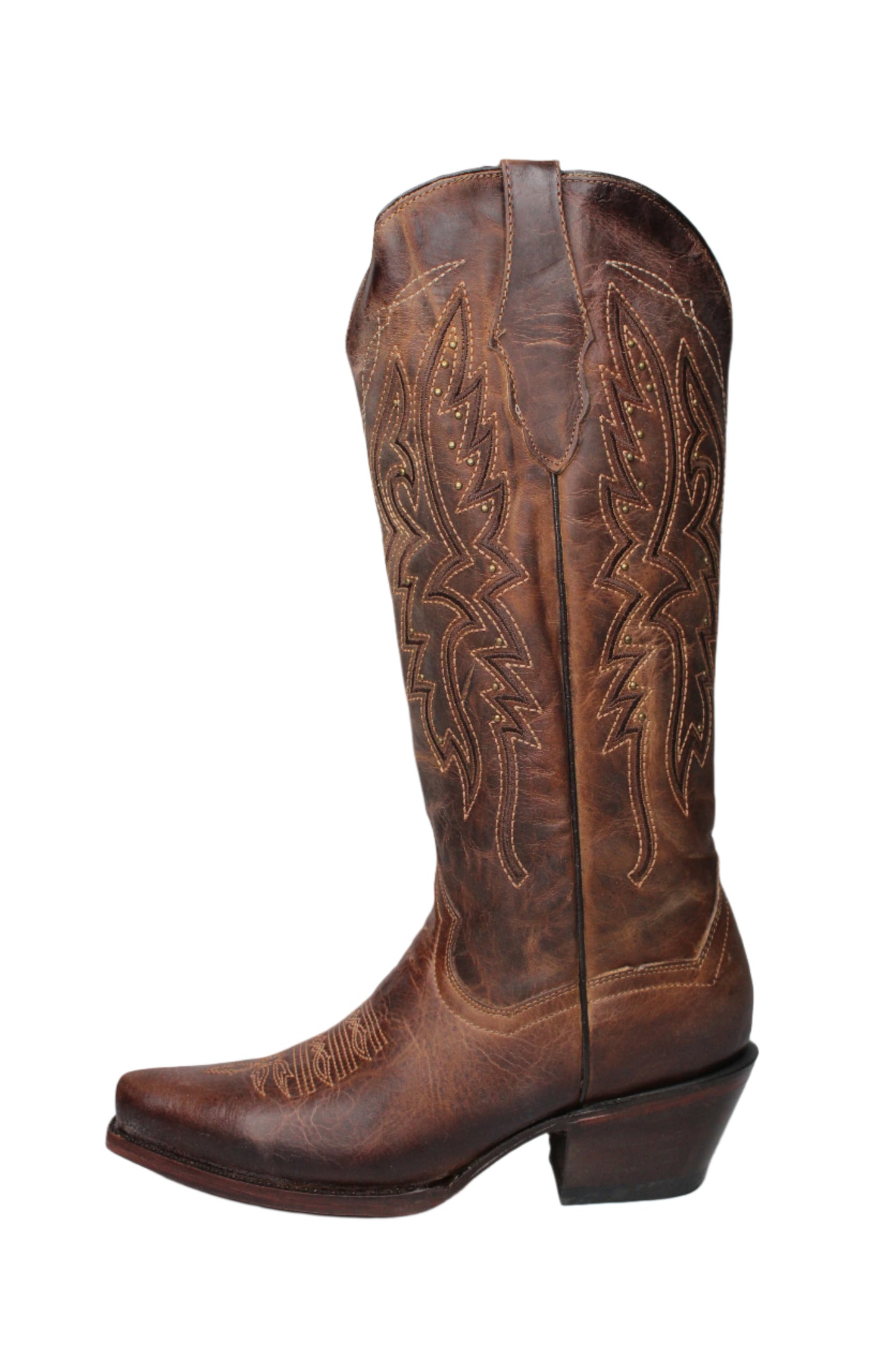 Alexa Snip Toe Midi Cowgirl Boot - Brandy