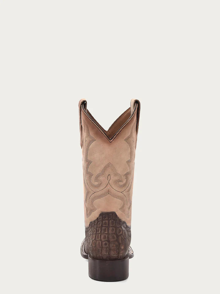 B5003 - MEN'S CAPPUCCINO-SAND EMBROIDERY ALLIGATOR WIDE SQUARE-TOE COWBOY BOOT