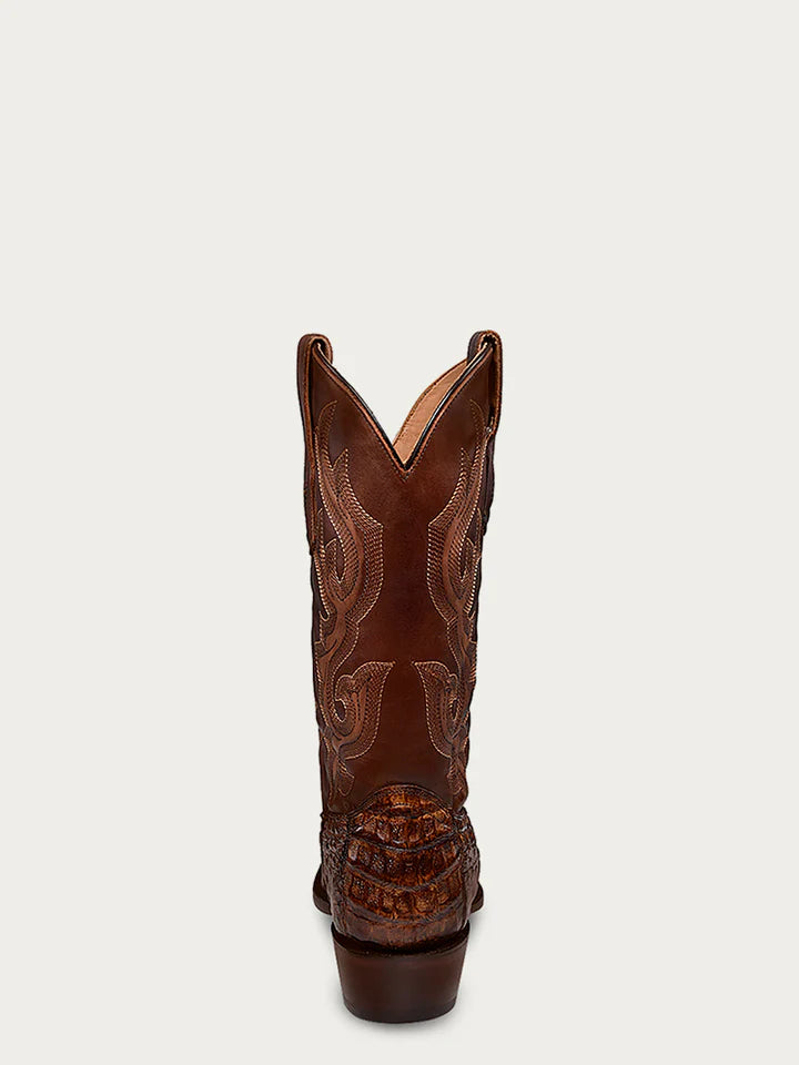 A4552 - MEN'S EMBROIDERY HONEY BROWN CAIMAN NARROW SQUARE TOE COWBOY BOOT