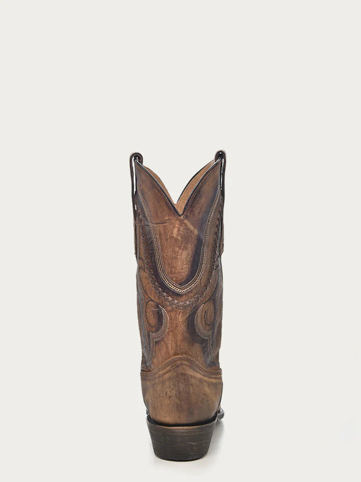 A3479 - MEN'S GOLDEN BROWN WOVEN DETAIL NARROW SQUARE TOE COWBOY BOOT