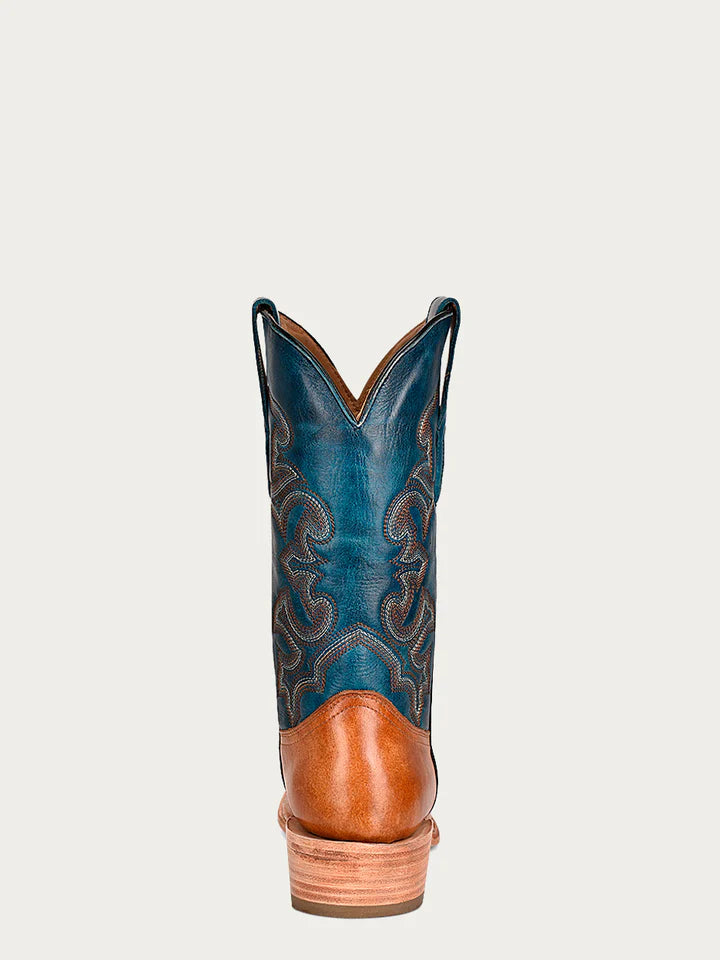 A4378 - MEN'S NAVY BLUE AND SAND EMBROIDERY NARROW SQUARE TOE COWBOY BOOT
