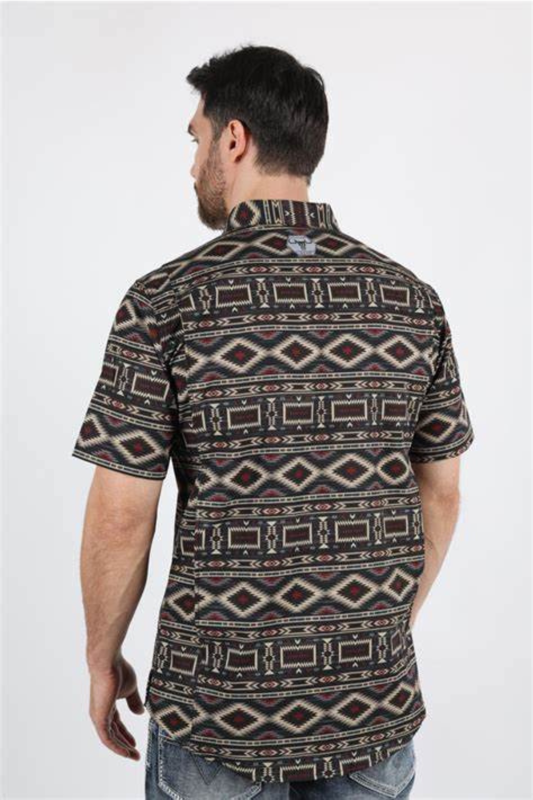 Mens Performance Classic Fit Western Short Sleeve Aztec Print BLK/Red Shirt