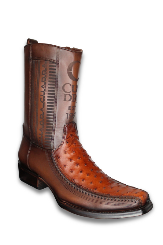 Engraved Morini Chestnut Ostrich Western Boots