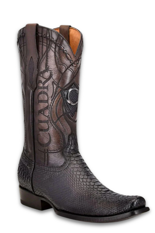 Engraved Black Python Western Boot